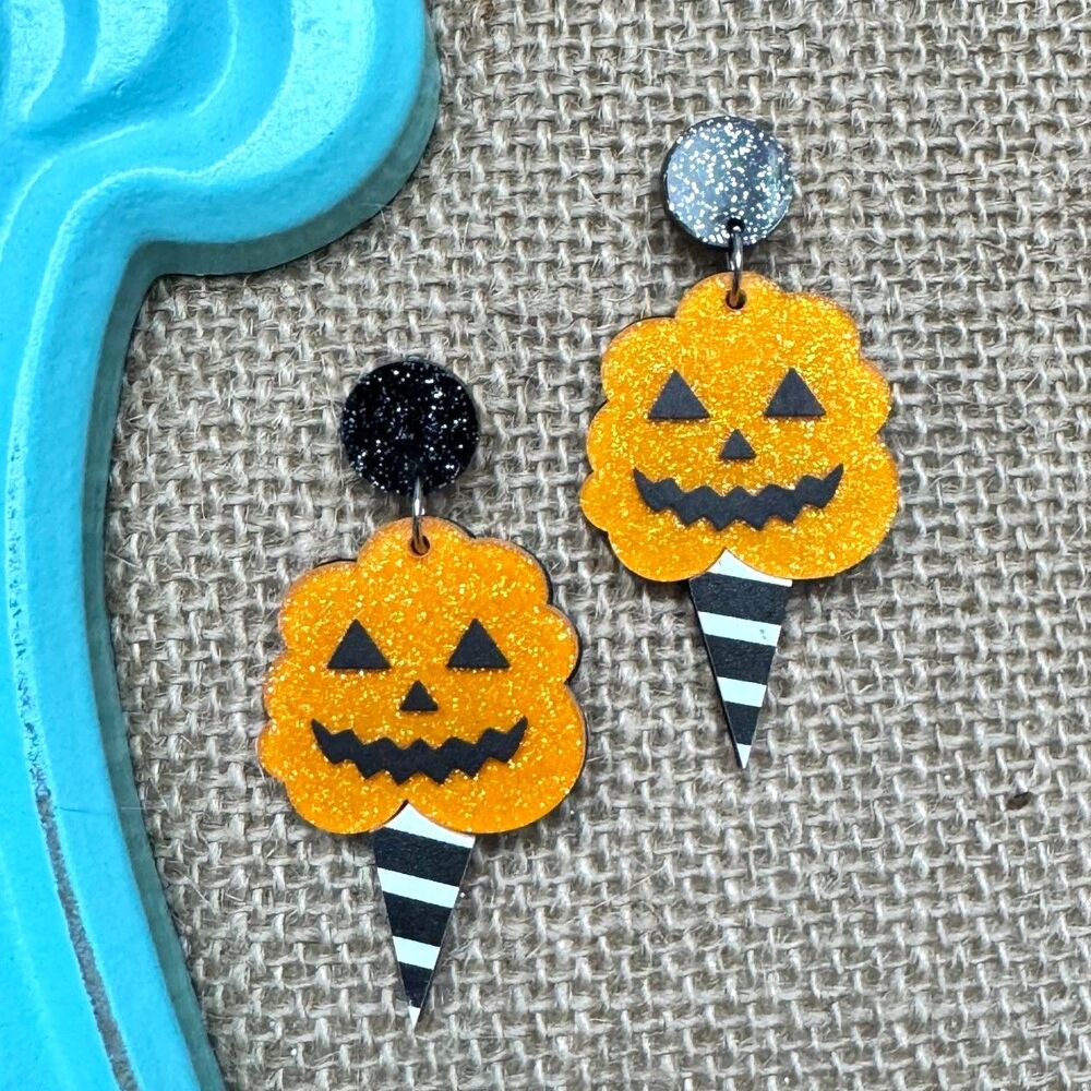 5/$25 Pumpkin Ice Cream Cotton Candy Glitter Halloween Earrings